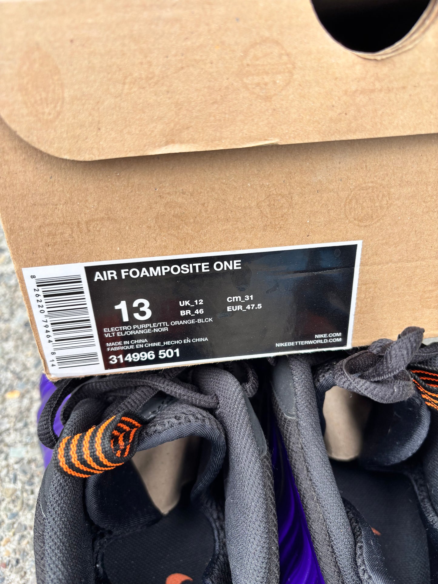 2012 Pre owned Nike Foamposite “Phoenix suns” size 13 with box 314996-501
