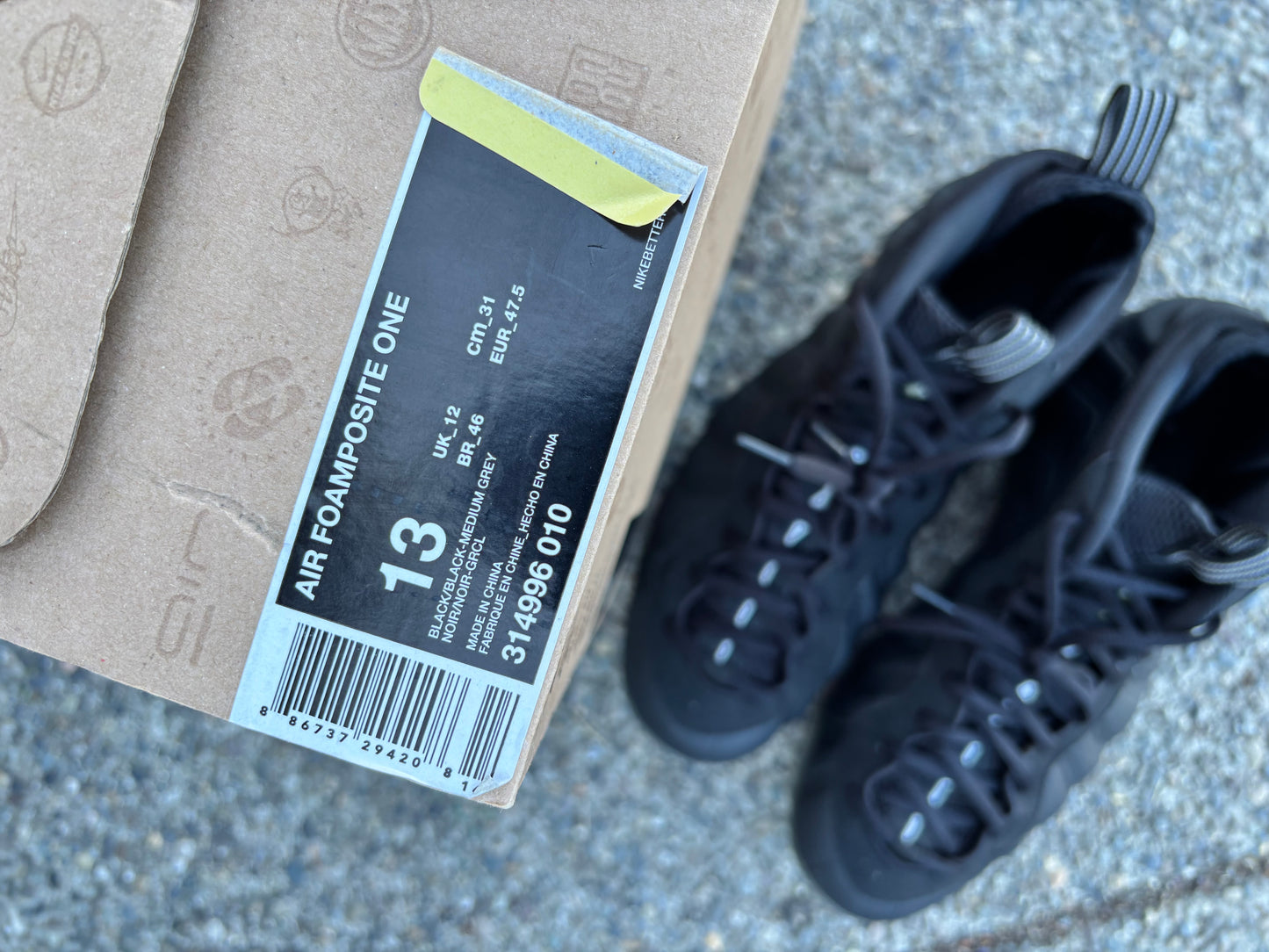 Pre owned 2012 Nike Foamposite one black “stealth” size 13 with box -314996-010